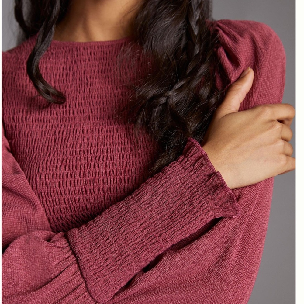 Anthropologie Smocked Puff-Sleeved Top size S - Picture 3 of 14